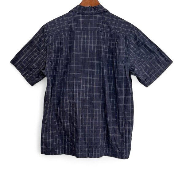 Wayne Gretzky Button Down Shirt Men Size M Navy Blue Window Pane Short Sleeve - Picture 2 of 12